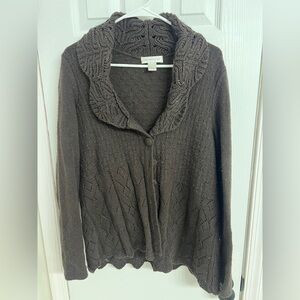 Christopher & Banks Brown Cable Knit Sweater L Cozy Fall Winter Warm